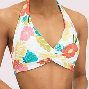 Tropical Floral Knotted Halter Bikini Top